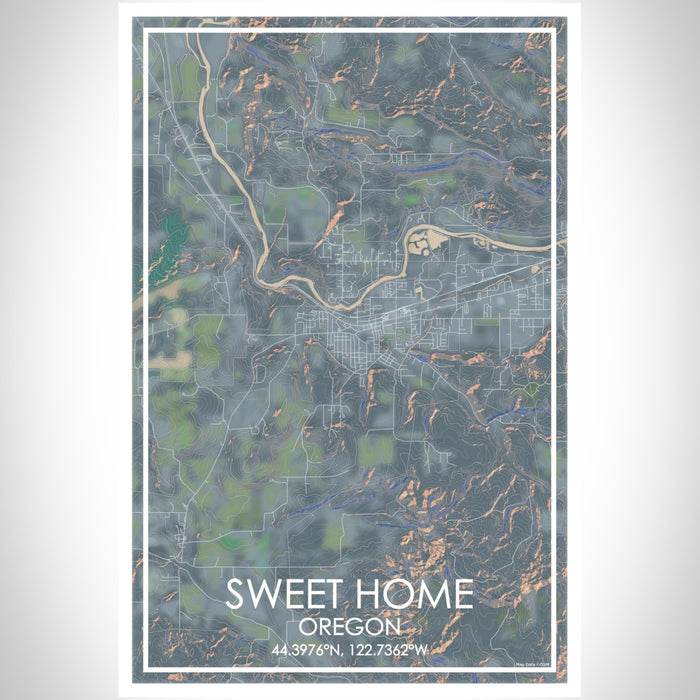 Sweet Home Oregon Map Print Portrait Orientation in Afternoon Style With Shaded Background