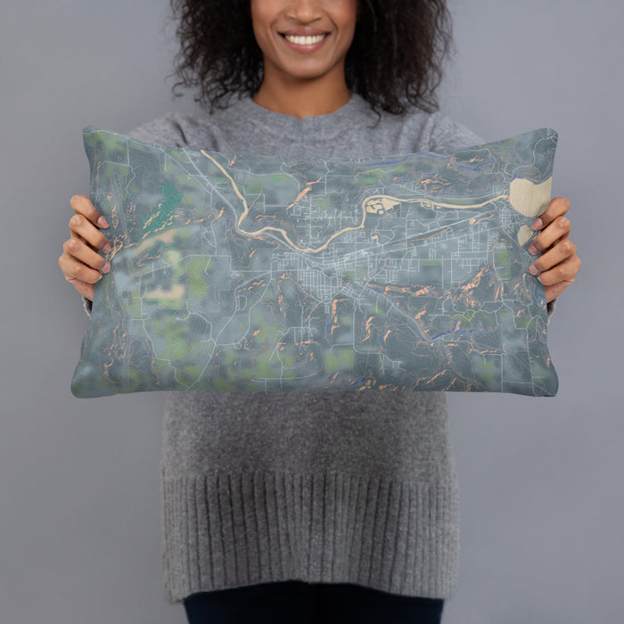 Person holding 20x12 Custom Sweet Home Oregon Map Throw Pillow in Afternoon
