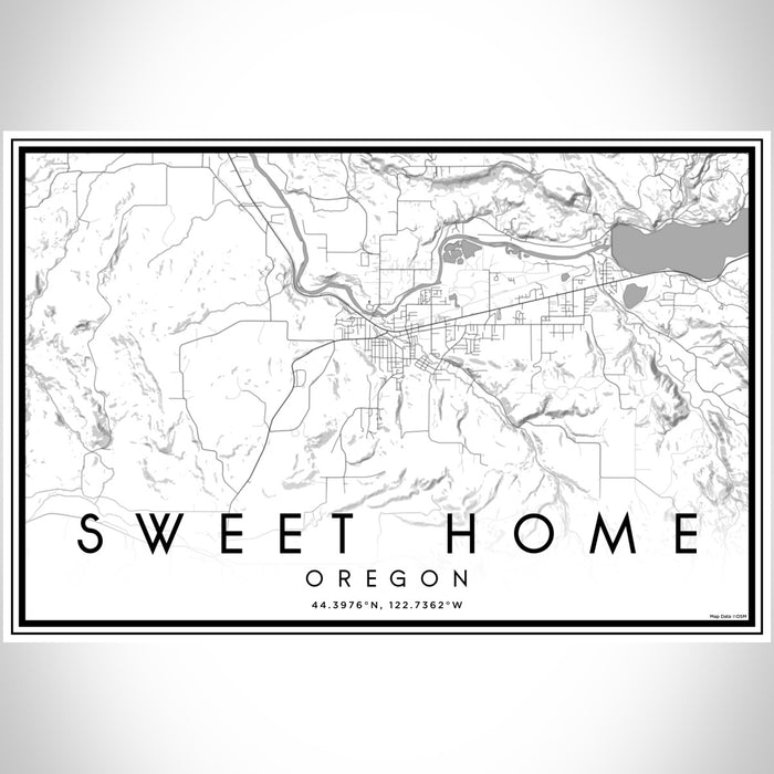 Sweet Home Oregon Map Print Landscape Orientation in Classic Style With Shaded Background