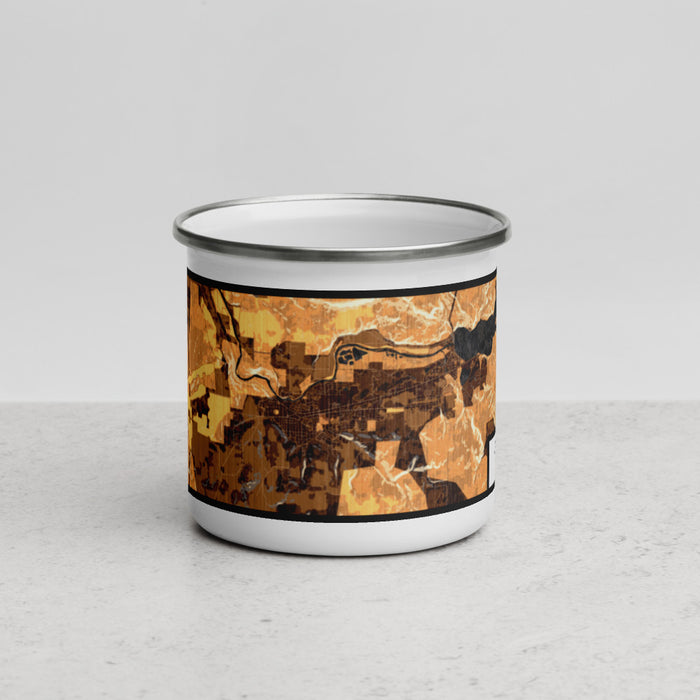 Front View Custom Sweet Home Oregon Map Enamel Mug in Ember