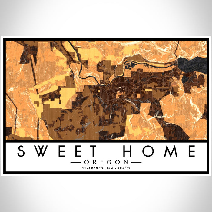 Sweet Home Oregon Map Print Landscape Orientation in Ember Style With Shaded Background