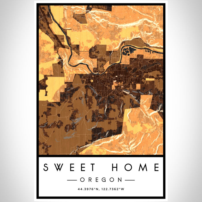Sweet Home Oregon Map Print Portrait Orientation in Ember Style With Shaded Background