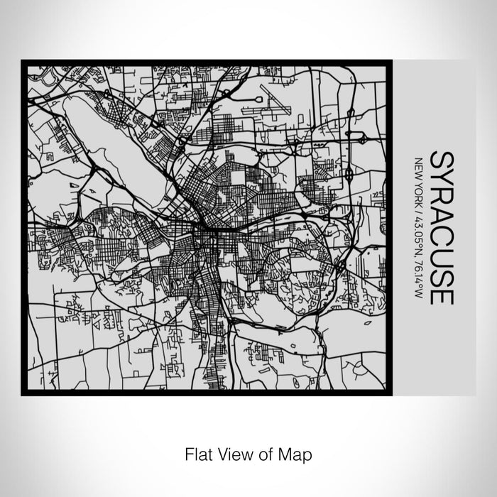 Rendered View of Syracuse New York Map on 20oz Stainless Steel Insulated Bottle with Bamboo Top with printed Tactile Lines Map in Black