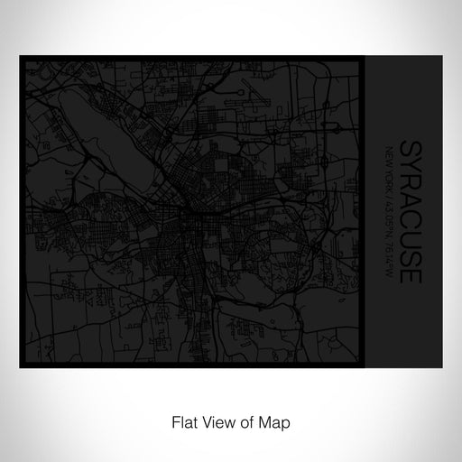 Rendered View of Syracuse New York Map on 20oz Stainless Steel Insulated Bottle with Bamboo Top in Matte Black with printed Tactile Lines Map in Black