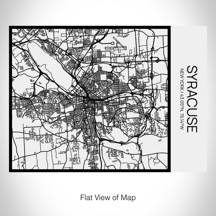 Rendered View of Syracuse New York Map on 20oz Stainless Steel Insulated Bottle with Bamboo Top in Matte White with printed Tactile Lines Map in Black