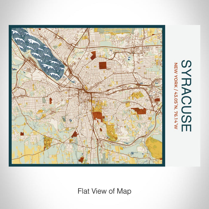 Rendered View of Syracuse New York Map on 20oz Stainless Steel Insulated Bottle with Bamboo Top with printed woodblock style map