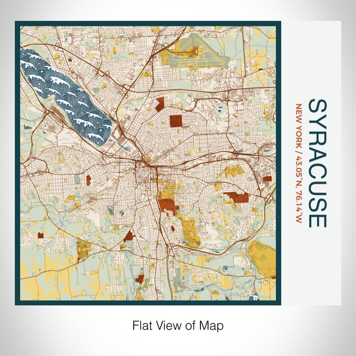 Rendered View of Syracuse New York Map on 17oz Stainless Steel Insulated Tumbler in Woodblock Map Style