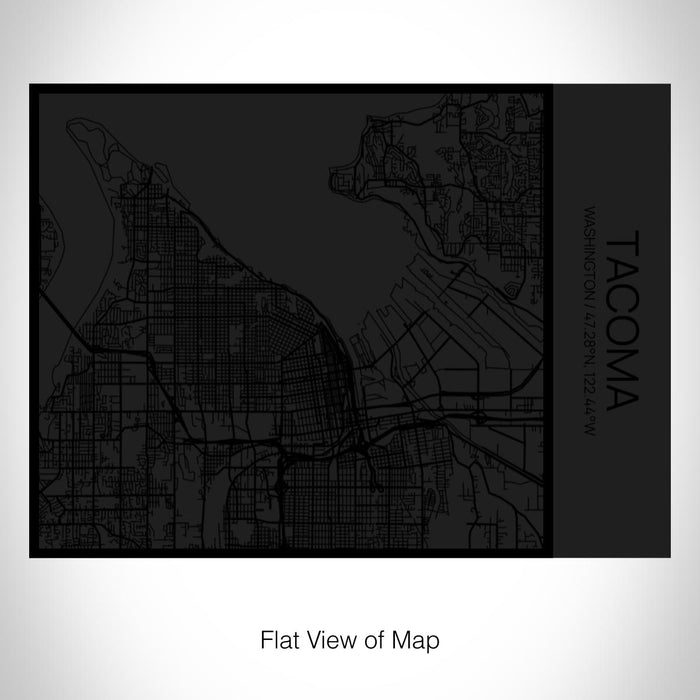 Rendered View of Tacoma Washington Map on 20oz Stainless Steel Insulated Bottle with Bamboo Top in Matte Black with printed Tactile Lines Map in Black