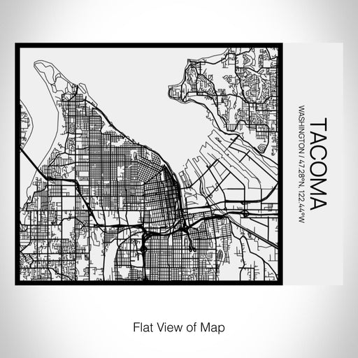 Rendered View of Tacoma Washington Map on 20oz Stainless Steel Insulated Bottle with Bamboo Top in Matte White with printed Tactile Lines Map in Black