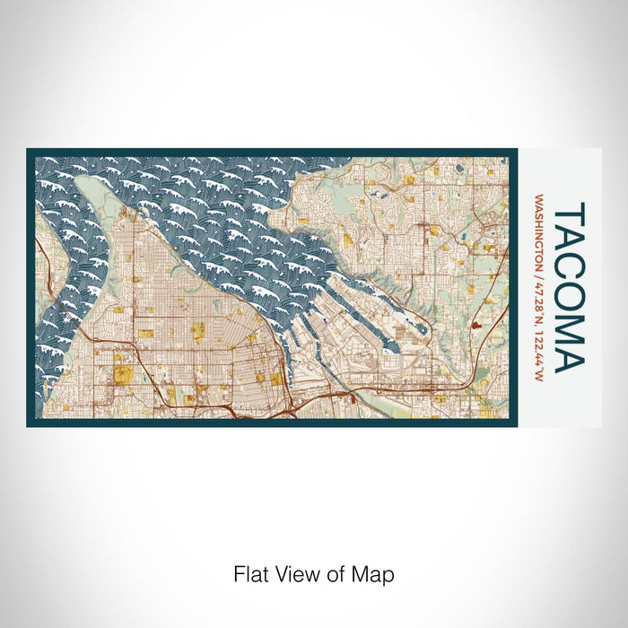 Rendered View of Tacoma Washington Map on 17oz Stainless Steel Insulated Bottle with printed woodblock style map
