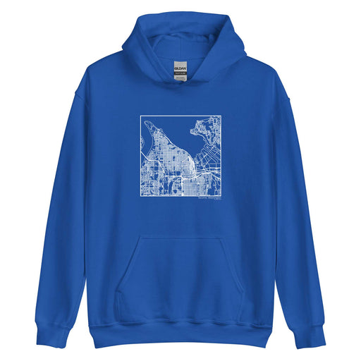 Tacoma Washington  Map Unisex Hoodie Sweater with City inscription in Royal Blue