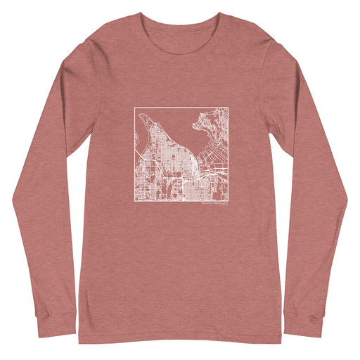 Tacoma Washington  Map Unisex Long-Sleeve T-shirt with City inscription in Heather Mauve