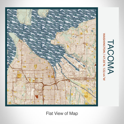 Rendered View of Tacoma Washington Map on 17oz Stainless Steel Insulated Tumbler in Woodblock Map Style
