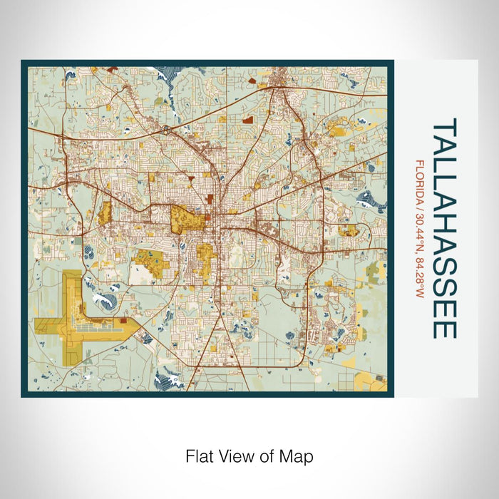 Rendered View of Tallahassee Florida Map on 20oz Stainless Steel Insulated Bottle with Bamboo Top with printed woodblock style map