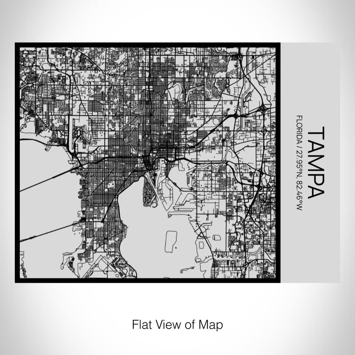 Rendered View of Tampa Florida Map on 20oz Stainless Steel Insulated Bottle with Bamboo Top with printed Tactile Lines Map in Black