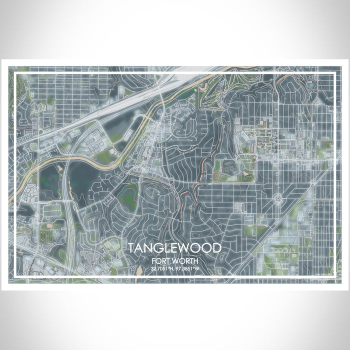 Tanglewood Fort Worth Map Print Landscape Orientation in Afternoon Style With Shaded Background