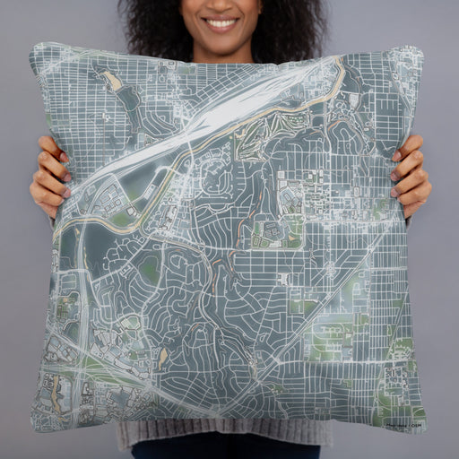 Person holding 22x22 Custom Tanglewood Fort Worth Map Throw Pillow in Afternoon