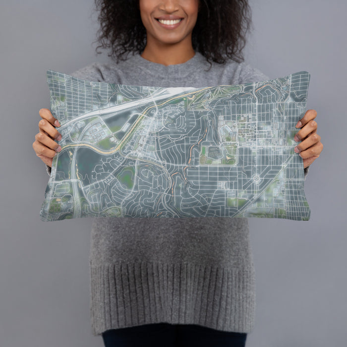Person holding 20x12 Custom Tanglewood Fort Worth Map Throw Pillow in Afternoon
