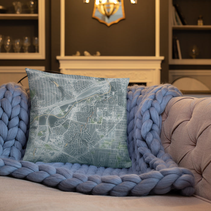 Custom Tanglewood Fort Worth Map Throw Pillow in Afternoon on Cream Colored Couch