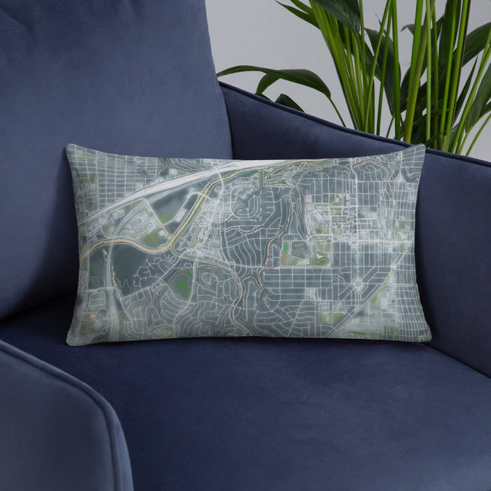 Custom Tanglewood Fort Worth Map Throw Pillow in Afternoon on Blue Colored Chair