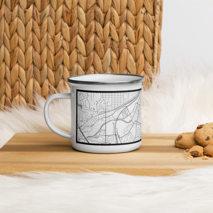 Left View Custom Tanglewood Fort Worth Map Enamel Mug in Classic on Table Top