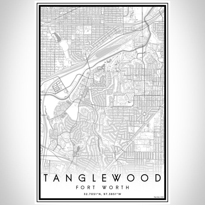 Tanglewood Fort Worth Map Print Portrait Orientation in Classic Style With Shaded Background