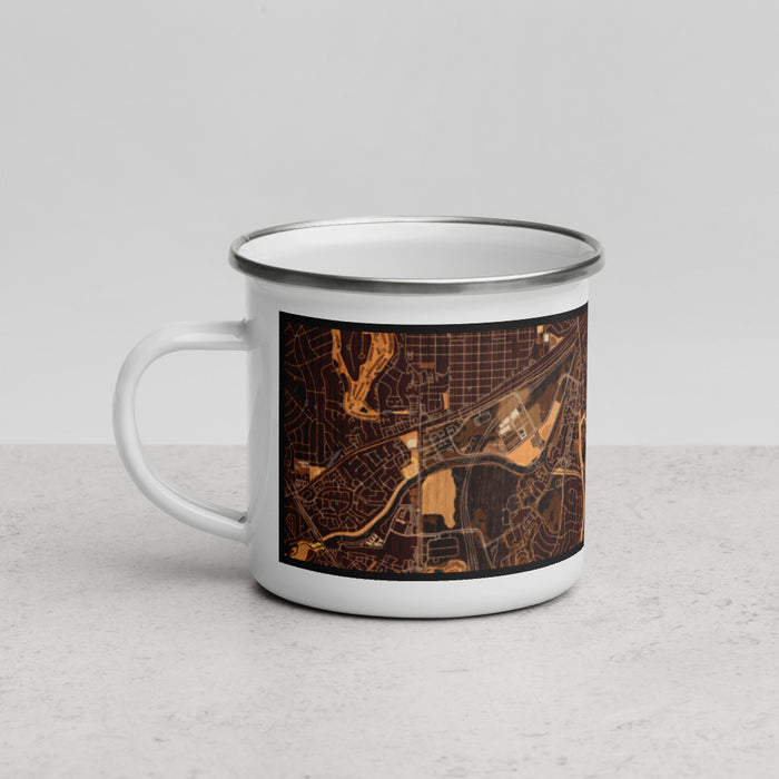 Left View Custom Tanglewood Fort Worth Map Enamel Mug in Ember