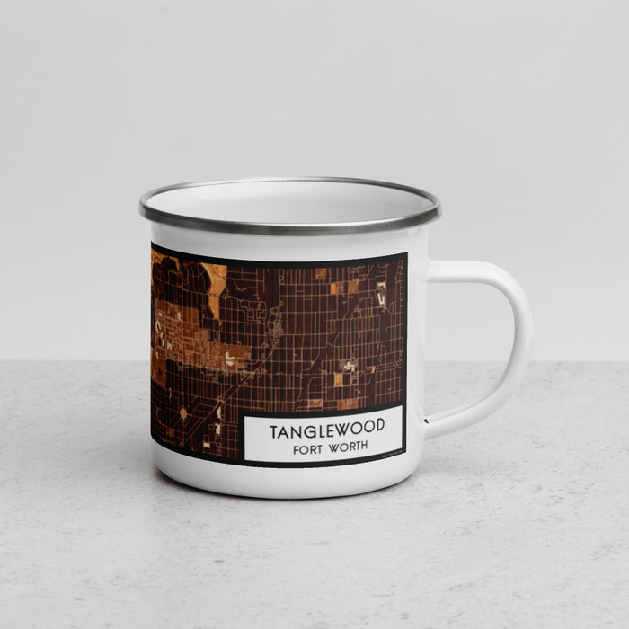 Right View Custom Tanglewood Fort Worth Map Enamel Mug in Ember