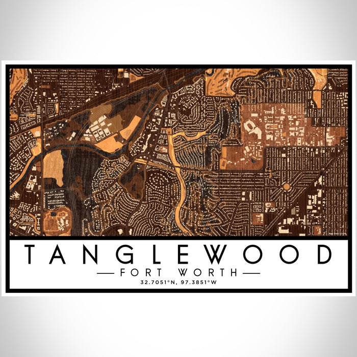 Tanglewood Fort Worth Map Print Landscape Orientation in Ember Style With Shaded Background