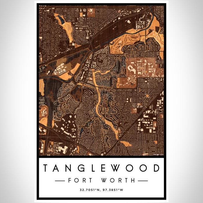 Tanglewood Fort Worth Map Print Portrait Orientation in Ember Style With Shaded Background