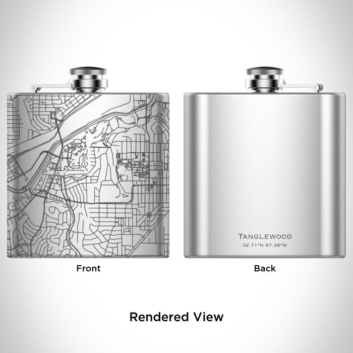 Rendered View of Tanglewood Fort Worth Map Engraving on 6oz Stainless Steel Flask