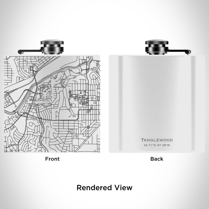 Rendered View of Tanglewood Fort Worth Map Engraving on 6oz Stainless Steel Flask in White