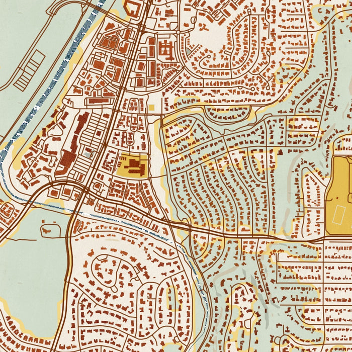 Tanglewood Fort Worth Map Print in Woodblock Style Zoomed In Close Up Showing Details