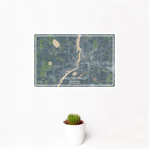 12x18 Taylors Falls Minnesota Map Print Landscape Orientation in Afternoon Style With Small Cactus Plant in White Planter