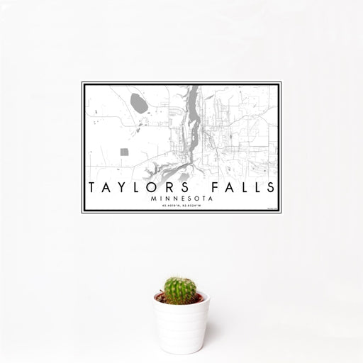 12x18 Taylors Falls Minnesota Map Print Landscape Orientation in Classic Style With Small Cactus Plant in White Planter