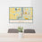 24x36 Taylors Falls Minnesota Map Print Lanscape Orientation in Woodblock Style Behind 2 Chairs Table and Potted Plant