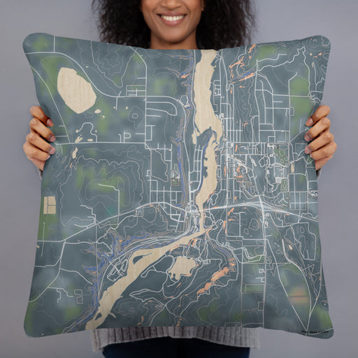 Person holding 22x22 Custom Taylors Falls Minnesota Map Throw Pillow in Afternoon