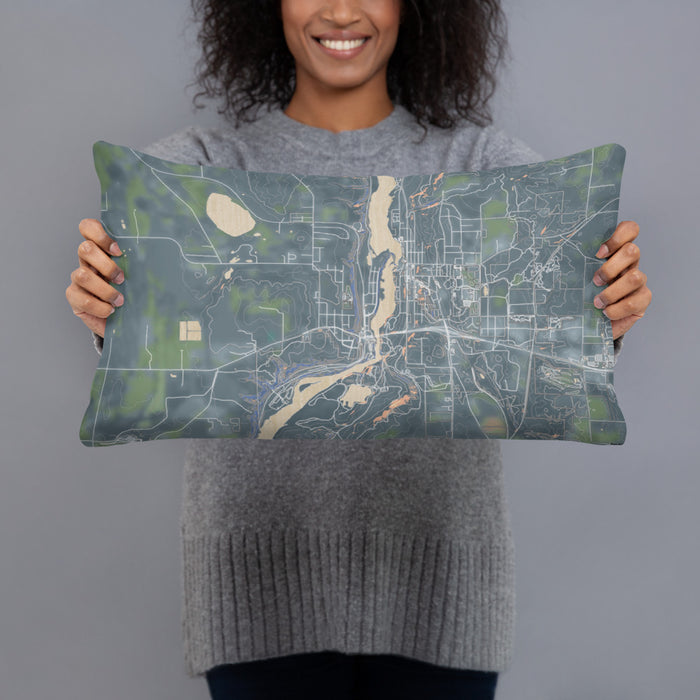 Person holding 20x12 Custom Taylors Falls Minnesota Map Throw Pillow in Afternoon