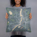 Person holding 18x18 Custom Taylors Falls Minnesota Map Throw Pillow in Afternoon