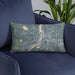 Custom Taylors Falls Minnesota Map Throw Pillow in Afternoon on Blue Colored Chair