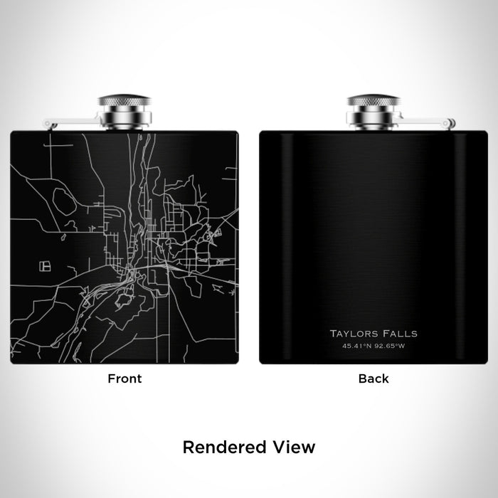 Rendered View of Taylors Falls Minnesota Map Engraving on 6oz Stainless Steel Flask in Black