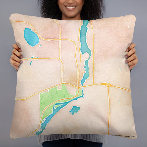 Person holding 22x22 Custom Taylors Falls Minnesota Map Throw Pillow in Watercolor