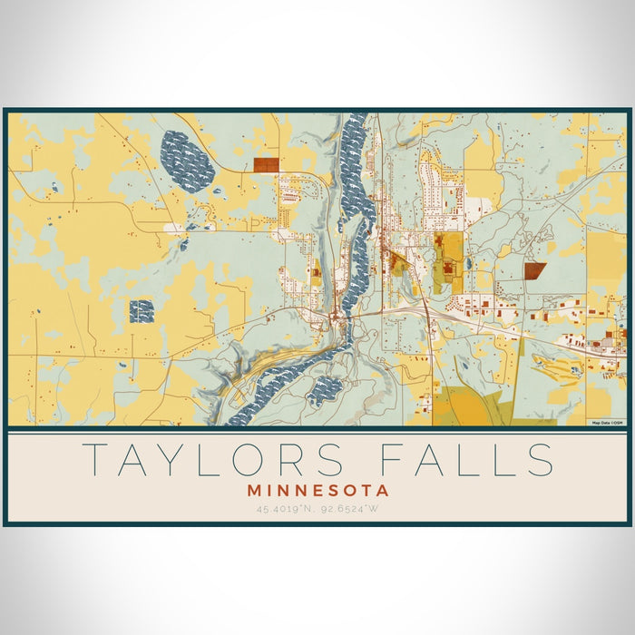 Taylors Falls Minnesota Map Print Landscape Orientation in Woodblock Style With Shaded Background