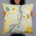 Person holding 22x22 Custom Taylors Falls Minnesota Map Throw Pillow in Woodblock