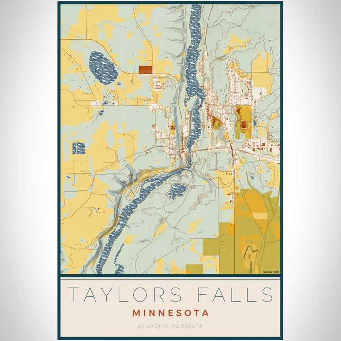 Taylors Falls Minnesota Map Print Portrait Orientation in Woodblock Style With Shaded Background