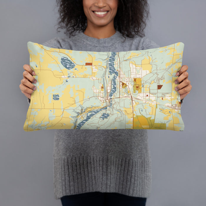 Person holding 20x12 Custom Taylors Falls Minnesota Map Throw Pillow in Woodblock