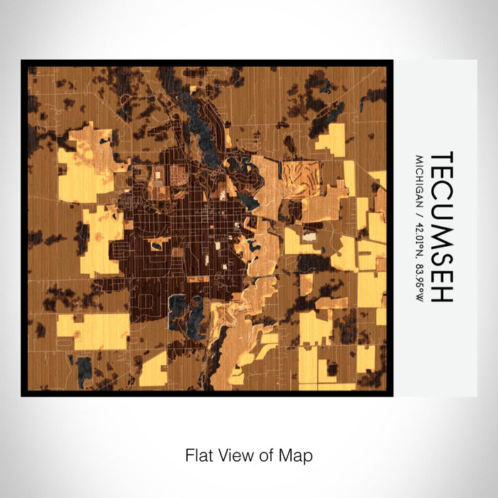Rendered View of Tecumseh Michigan Map on 20oz Stainless Steel Insulated Bottle with Bamboo Top with printed ember style map