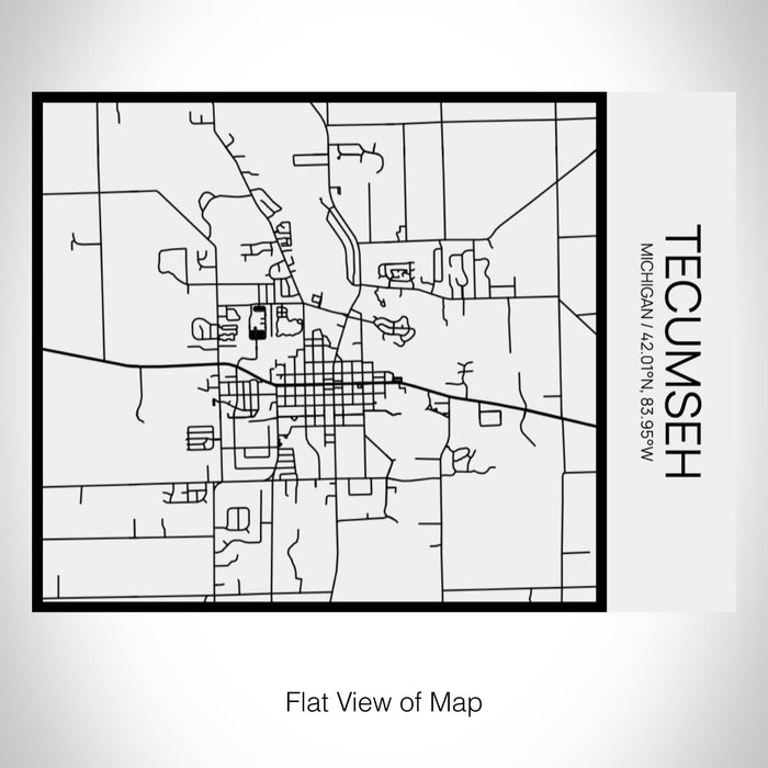 Rendered View of Tecumseh Michigan Map on 20oz Stainless Steel Insulated Bottle with Bamboo Top in Matte White with printed Tactile Lines Map in Black