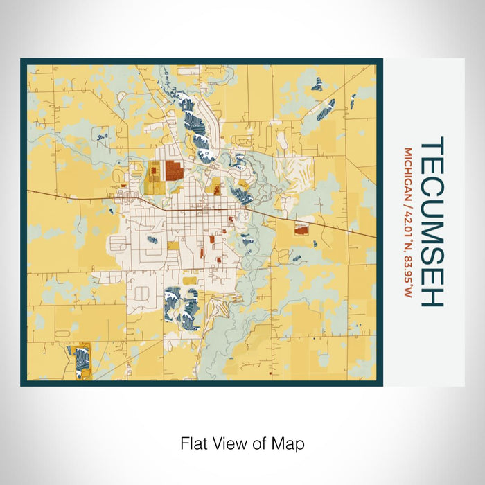 Rendered View of Tecumseh Michigan Map on 20oz Stainless Steel Insulated Bottle with Bamboo Top with printed woodblock style map