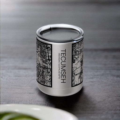 Tecumseh Michigan Custom City Map Inscription Coordinates on 10oz Stainless Steel Insulated Cup with Sipping Lid